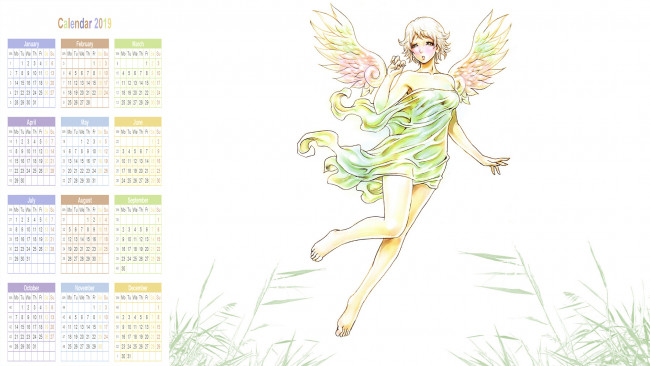 Обои картинки фото календари, рисованные,  векторная графика, крылья, девушка