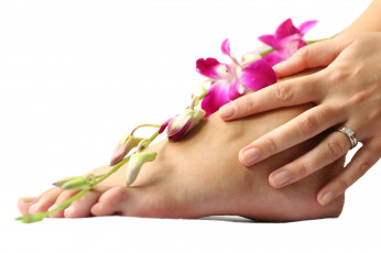 Картинка разное руки +ноги женская рука кольцо нога орхидеи