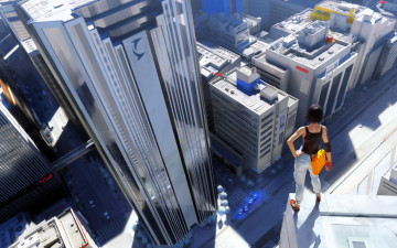 Картинка видео+игры mirrors+edge девушка город панорама высота