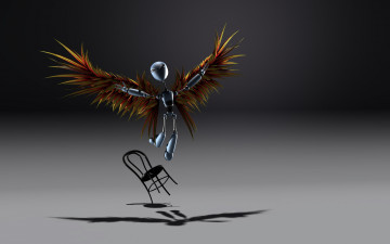 обоя 3д, графика, fantasy, фантазия, существо, крылья, стул
