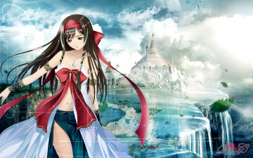 Картинка shining hearts аниме tears wind пейзаж водопад замок девушка