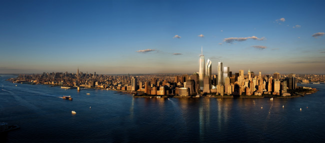 Обои картинки фото города, нью, йорк, сша, панорама, мегаполис, гавань, здания, дома, высотки, корабли