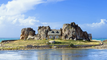 Картинка разное сооружения постройки остров море скалы дом