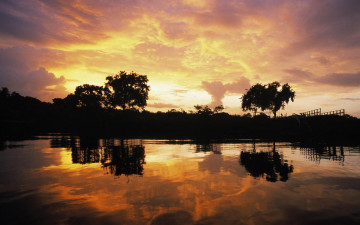 Картинка природа восходы закаты деревья река закат вечер