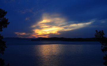 Картинка природа восходы закаты вечер озеро тучи отсвет