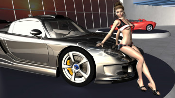Картинка автомобили 3d+car&girl девушка взгляд автомобиль