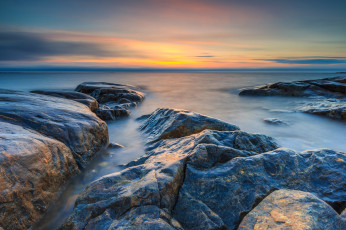 Картинка природа побережье горизонт небо море рассвет берег камни