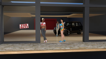Картинка 3д+графика люди-авто мото+ people-+car+ +moto фон девушки взгляд