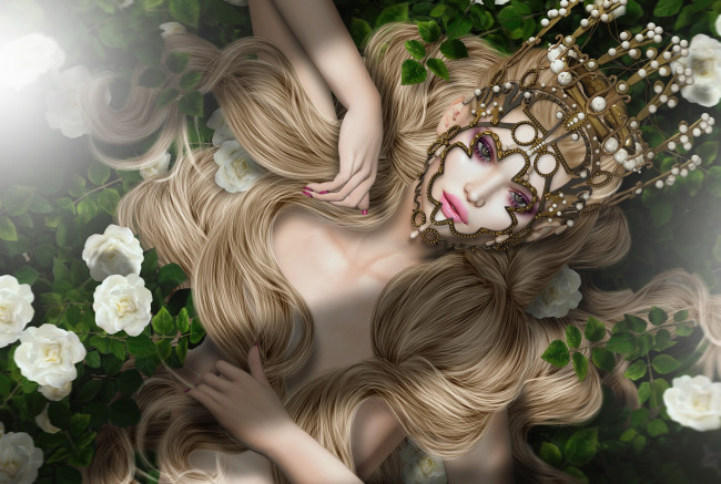 Обои картинки фото 3д графика, портрет , portraits, девушка, украшение, блондинка, волосы, розы
