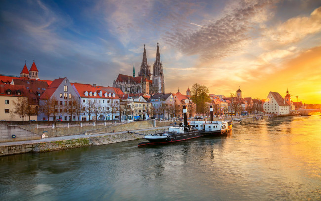 Обои картинки фото города, регенсбург , германия, река, набережная, дома