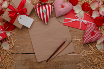 Картинка праздничные день+святого+валентина +сердечки +любовь солома сердечки перья бумага