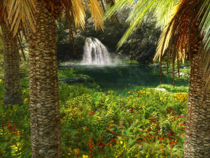 Картинка 3д графика nature landscape природа водопад