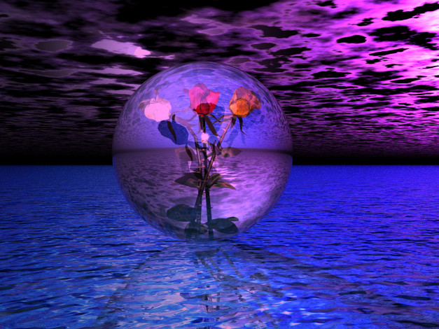 Обои картинки фото 3д, графика, flowers, цветы, море, шар