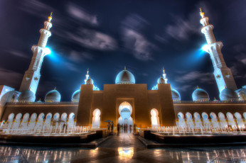 Картинка города абу даби оаэ мечеть ночь подсветка минареты