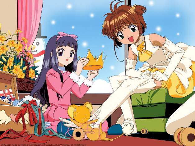 Обои картинки фото cardcaptor sakura, аниме, card captor sakura, фон, взгляд, девушки