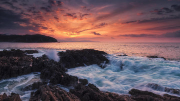 Картинка природа восходы закаты закат море скалы волны пейзаж