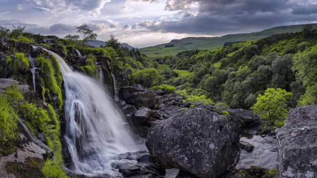 Обои картинки фото природа, водопады, луп, финтри, штирлингшире, шотландия, горы, холмы