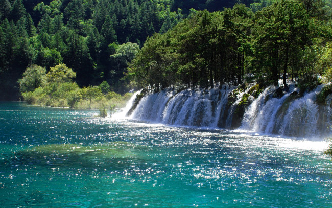 Обои картинки фото природа, водопады, деревья, водопад, река