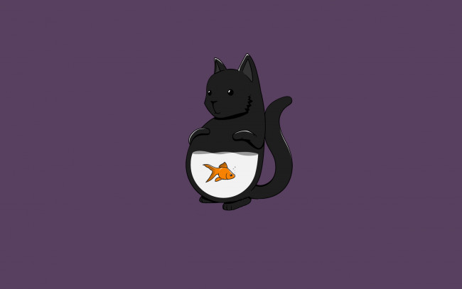 Обои картинки фото рисованное, минимализм, fish, кот, рыба, cat, кошка