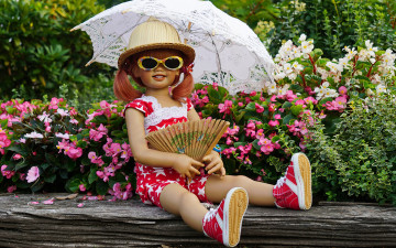 обоя разное, куклы, кукла, веер, зонтик, очки