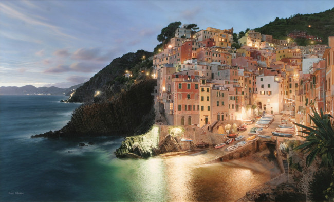 Обои картинки фото via, dell`amore, рисованные, rod, chase, италия, море, побережье, риомаджоре