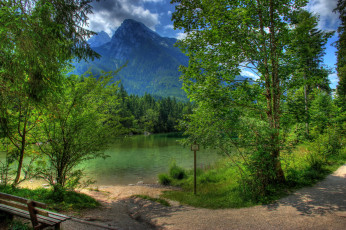 обоя германия, бавария, природа, реки, озера, парк, горы, озеро, скамейка