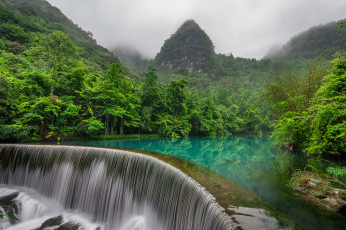Картинка libo county guizhou china природа водопады горы лес река китай либо