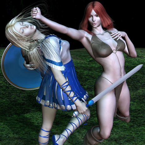 Обои картинки фото 3д, графика, fantasy, фантазия, девушки, меч, щит