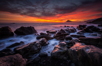 Картинка природа побережье исландия камни скалы океан закат облака пейзаж