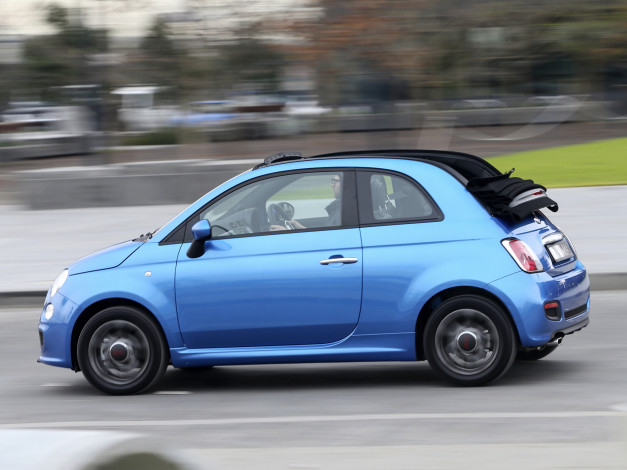 Обои картинки фото автомобили, fiat, синий, 2013г, au-spec, cabrio, 500s