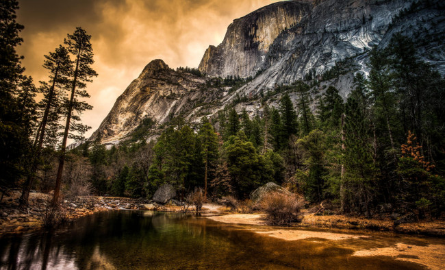 Обои картинки фото природа, горы, national, park, yosemite, река, деревья, скалы, йосемити, california