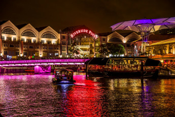 Картинка сингапур корабли порты+ +причалы освещение зданиЯ мост катер водоем люди