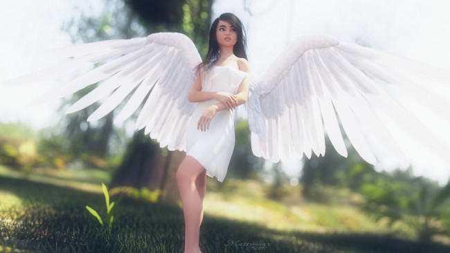 Обои картинки фото 3д графика, ангел , angel, фон, взгляд, девушка