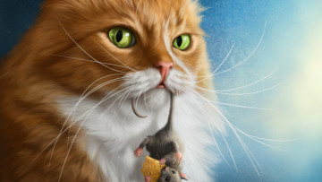 Картинка рисованное животные мышь кот сыр