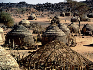 обоя parched, village, huts, niger, africa, разное, сооружения, постройки