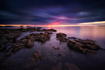 Картинка природа побережье море закат камни