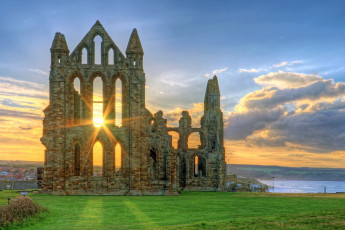 Картинка руины аббатства уитби англия города исторические архитектурные памятники развалины закат солнце