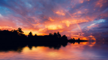 Картинка природа восходы закаты деревья вечер облака вода