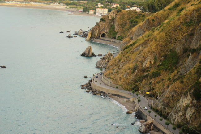 Обои картинки фото италия, сицилия, капо, д`орландо, природа, побережье, горы, море, дорога