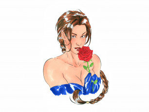 Картинка рисованное люди фон девушка коса роза взгляд