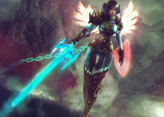 Картинка видео+игры guild+wars+2 меч арт маг девушка доспех guild wars 2 магия крылья щит