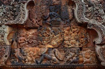 Картинка разное рельефы +статуи +музейные+экспонаты камбоджа пейзаж бантеайсрей