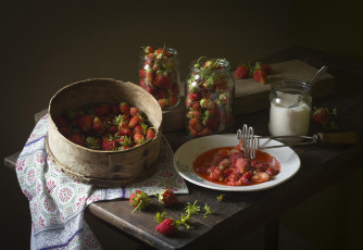 Картинка еда клубника +земляника ягоды цветы листья