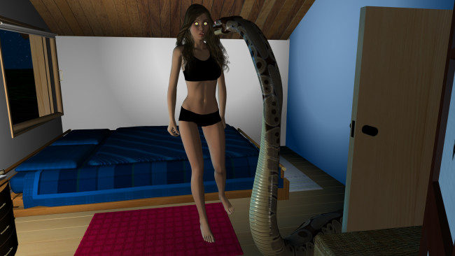 Обои картинки фото 3д графика, фантазия , fantasy, взгляд, девушка, змея, фон