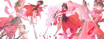 Картинка аниме оружие +техника +технологии девушка меч лепестки