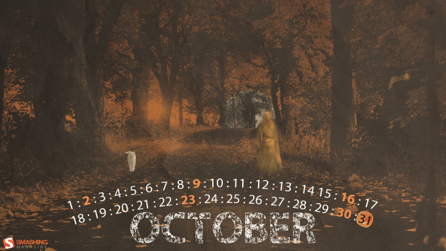 Обои картинки фото календари, праздники, салюты, октябрь, дорога, кот, привидение, хэллоуин