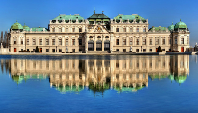 Обои картинки фото belvedere, the, castle, of, prinz, eugen, города, вена, австрия, замок, озеро
