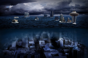 Картинка фэнтези фотоарт постапокалипсис подводный сиэтл мир иной