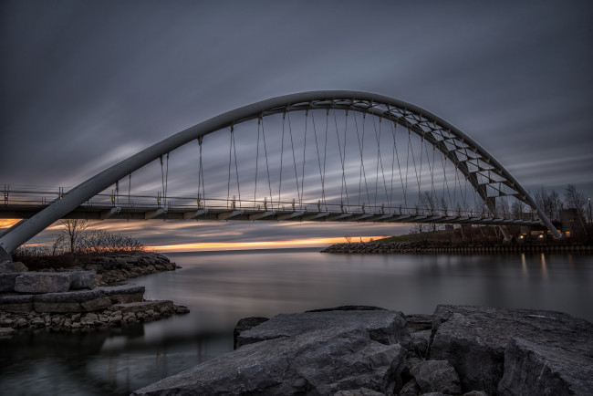 Обои картинки фото humber bay bridge,  sunrise, города, - мосты, река, мост