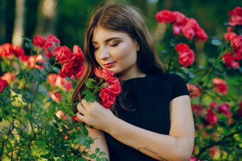 Картинка девушки -unsort+ брюнетки темноволосые розы цветы шатенка девушка